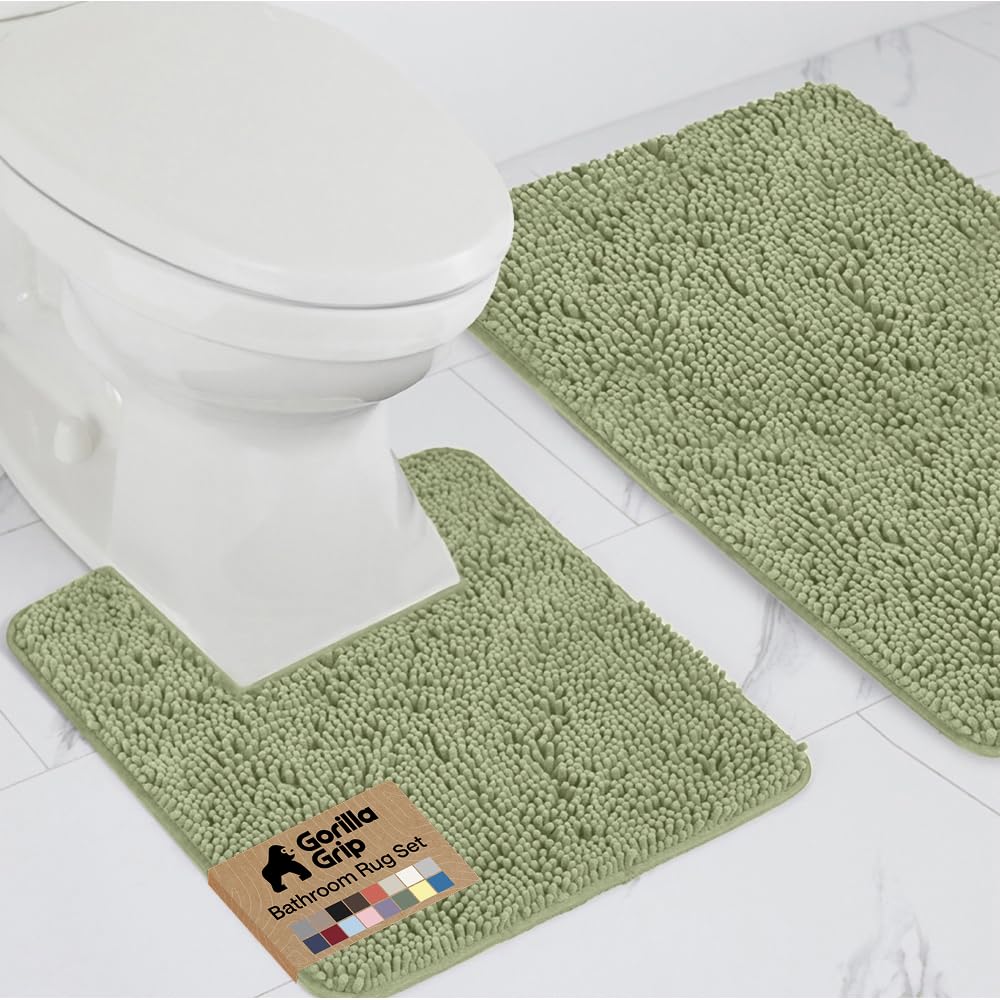GORILLA GRIP Bathroom Area Rug Sets 2 Piece, Soft Chenille, 30x20 Grey
