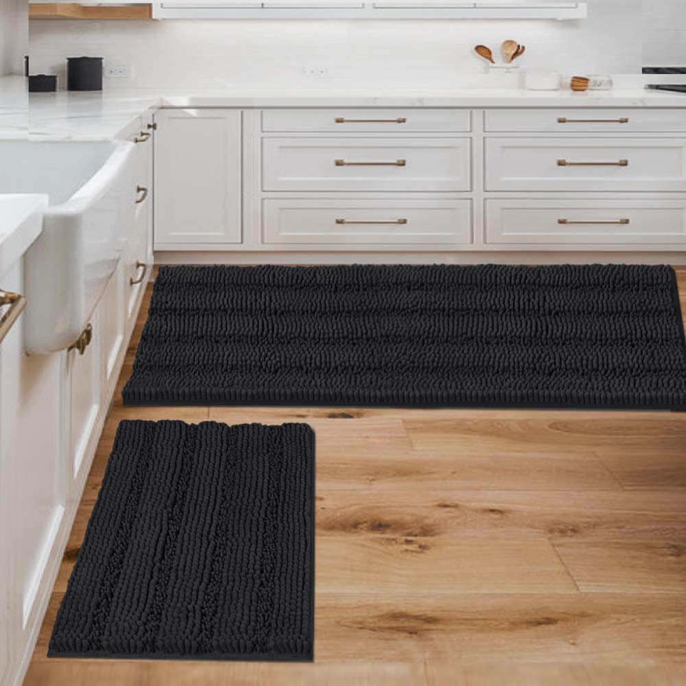 H.VERSAILTEX Bathroom Rugs Bath Rug Set 2 Piece Bathroom Contour Rug Toilet Mat Sets Non Slip Contour Bath Rug Ultra Thick Water Absorbent Striped Bath Mats Washable(47" x 17" Plus 20" x 20" U, Cream)