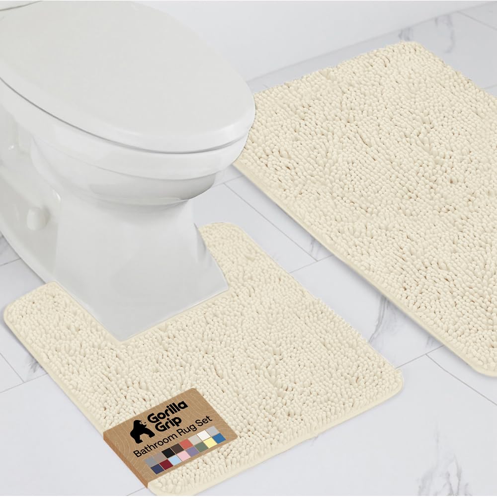 GORILLA GRIP Bathroom Area Rug Sets 2 Piece, Soft Chenille, 30x20 Grey