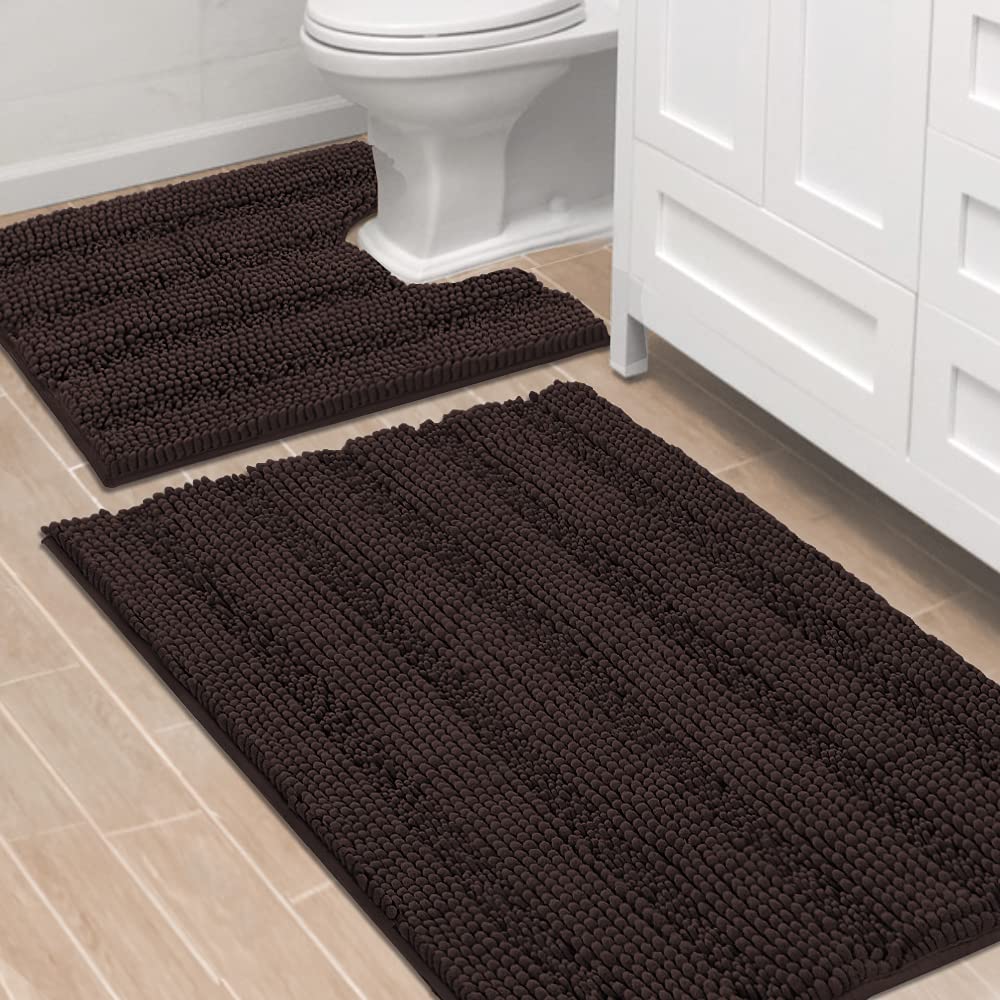 H.VERSAILTEX Bathroom Rugs Bath Rug Set 2 Piece Bathroom Contour Rug Toilet Mat Sets Non Slip Contour Bath Rug Ultra Thick Water Absorbent Striped Bath Mats Washable(47" x 17" Plus 20" x 20" U, Cream)