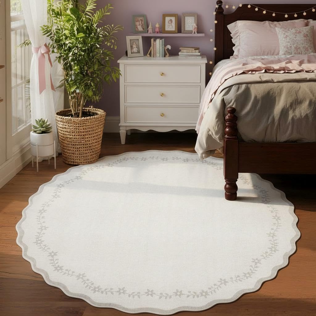 GarveeHome 3x5 Scalloped Washable Area Rug Non Slip Bedroom Entryway Rug