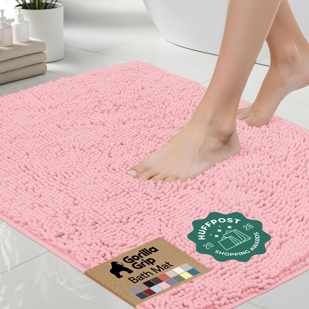 GORILLA GRIP Bath Rug Mat for Bathroom, Absorbent Chenille, 24x17 Gray