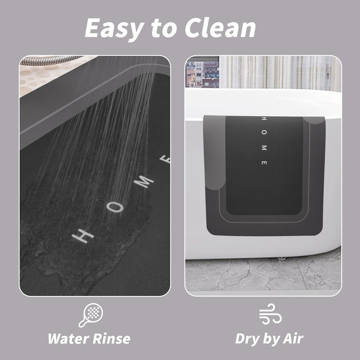 Housego Absorbent Bath Mat, Quick Dry Bath Rug, Non-Slip, 3PCS, Black