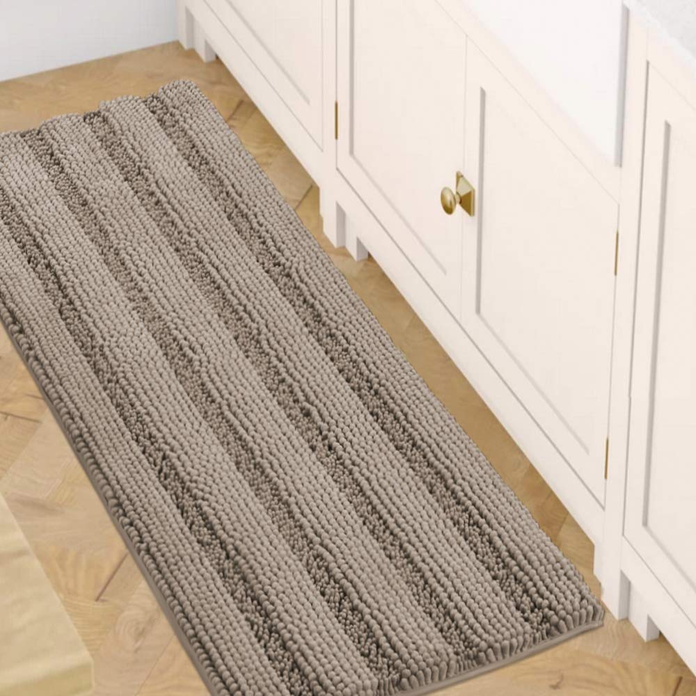 H.VERSAILTEX Bathroom Rugs Bath Rug Set 2 Piece Bathroom Contour Rug Toilet Mat Sets Non Slip Contour Bath Rug Ultra Thick Water Absorbent Striped Bath Mats Washable(47" x 17" Plus 20" x 20" U, Cream)