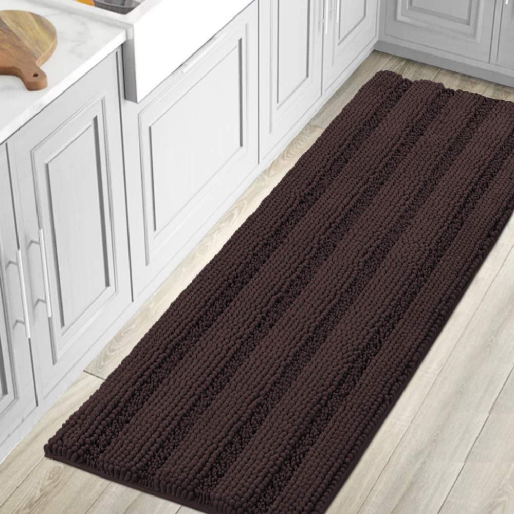 H.VERSAILTEX Bathroom Rugs Bath Rug Set 2 Piece Bathroom Contour Rug Toilet Mat Sets Non Slip Contour Bath Rug Ultra Thick Water Absorbent Striped Bath Mats Washable(47" x 17" Plus 20" x 20" U, Cream)