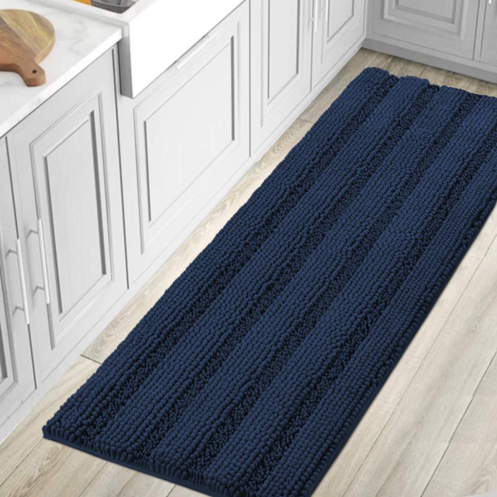 H.VERSAILTEX Bathroom Rugs Bath Rug Set 2 Piece Bathroom Contour Rug Toilet Mat Sets Non Slip Contour Bath Rug Ultra Thick Water Absorbent Striped Bath Mats Washable(47" x 17" Plus 20" x 20" U, Cream)