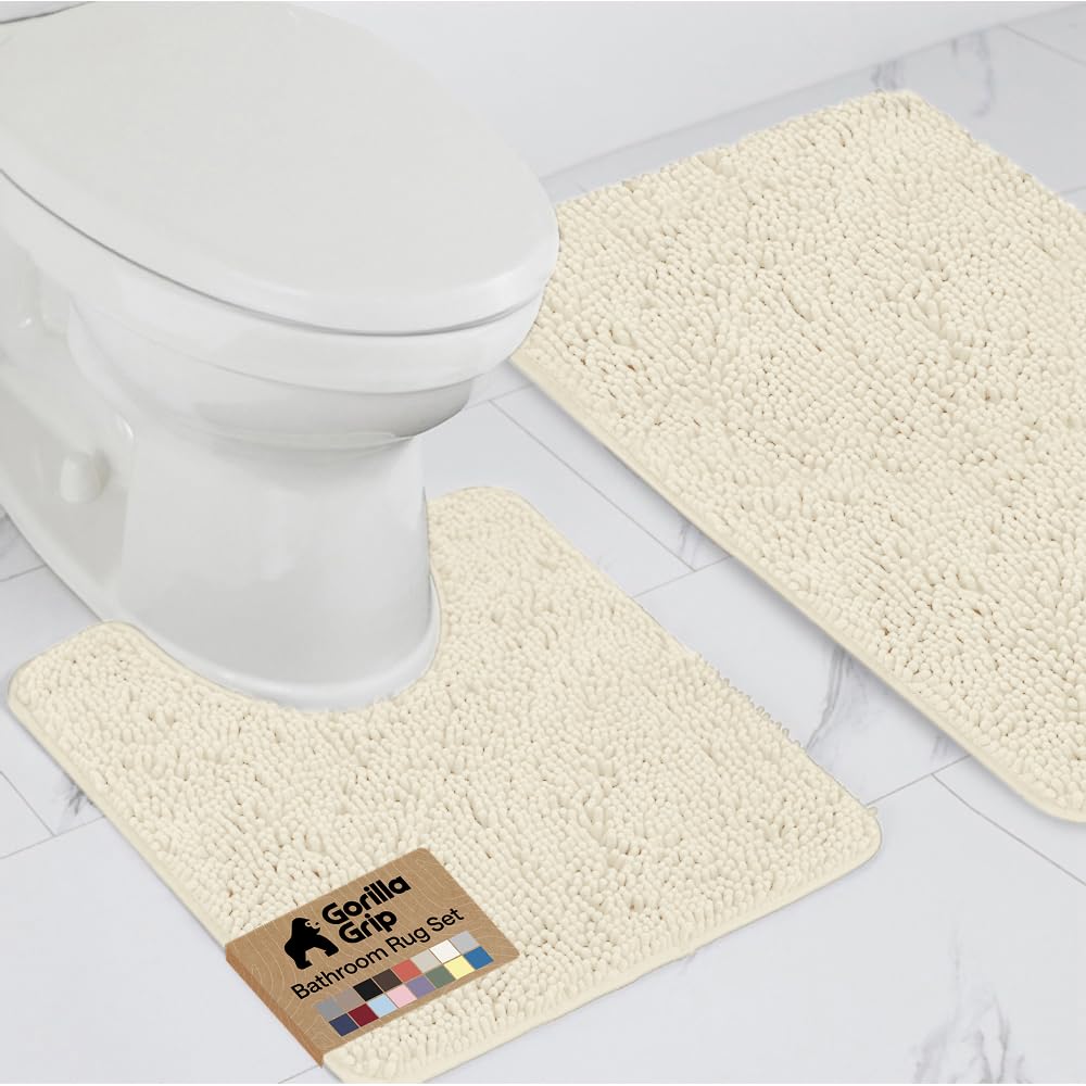 GORILLA GRIP Bathroom Area Rug Sets 2 Piece, Soft Chenille, 30x20 Grey
