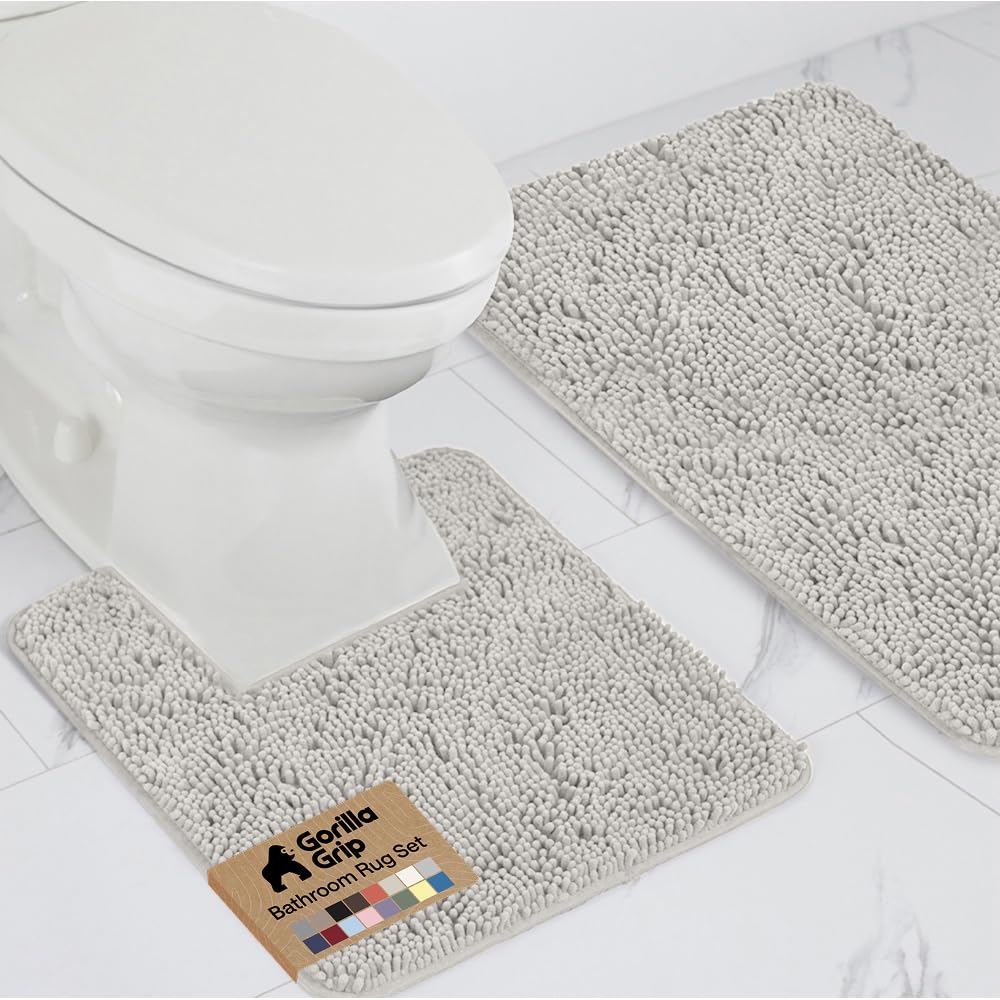GORILLA GRIP Bathroom Area Rug Sets 2 Piece, Soft Chenille, 30x20 Grey