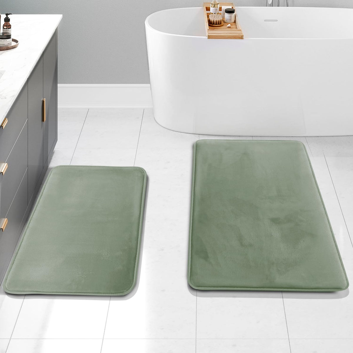 Clara Clark 3 Piece Bathroom Rugs Bath Mat Set, Velvet Memory Foam Bath Mats for Bathroom - Non-Slip, PVC Backing Bath Rugs, Washable - Dries Quickly, Grey