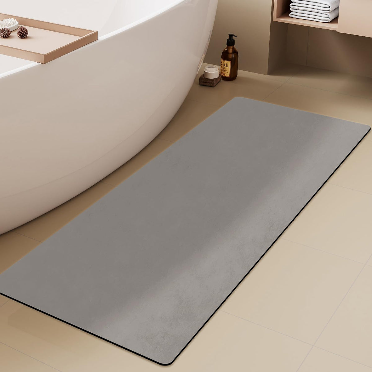 TYUU Thin Bath Mat, Small Bathroom Rugs Non Slip Washable, 16x24 Dark Grey
