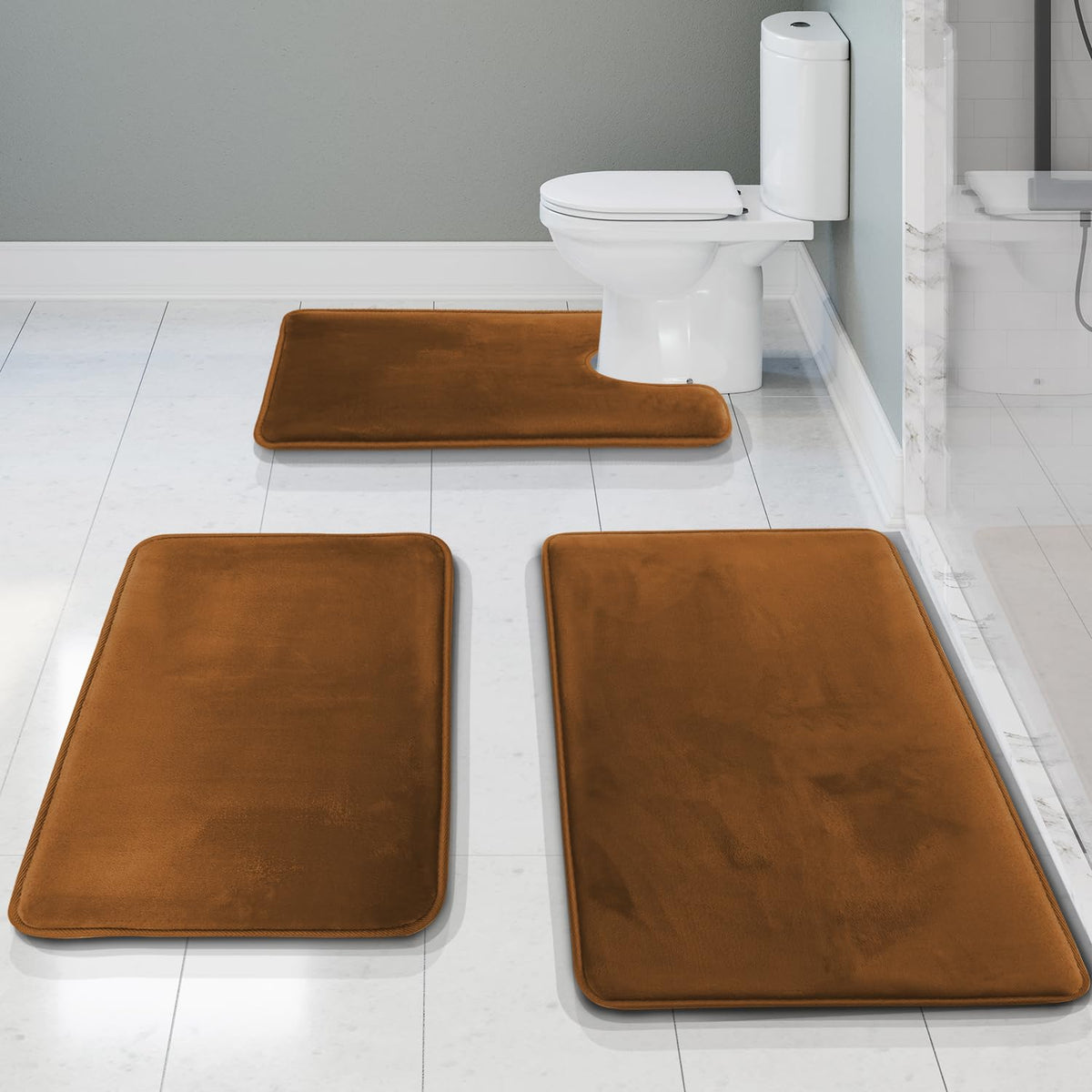 Clara Clark 3 Piece Bathroom Rugs Bath Mat Set, Velvet Memory Foam Bath Mats for Bathroom - Non-Slip, PVC Backing Bath Rugs, Washable - Dries Quickly, Grey