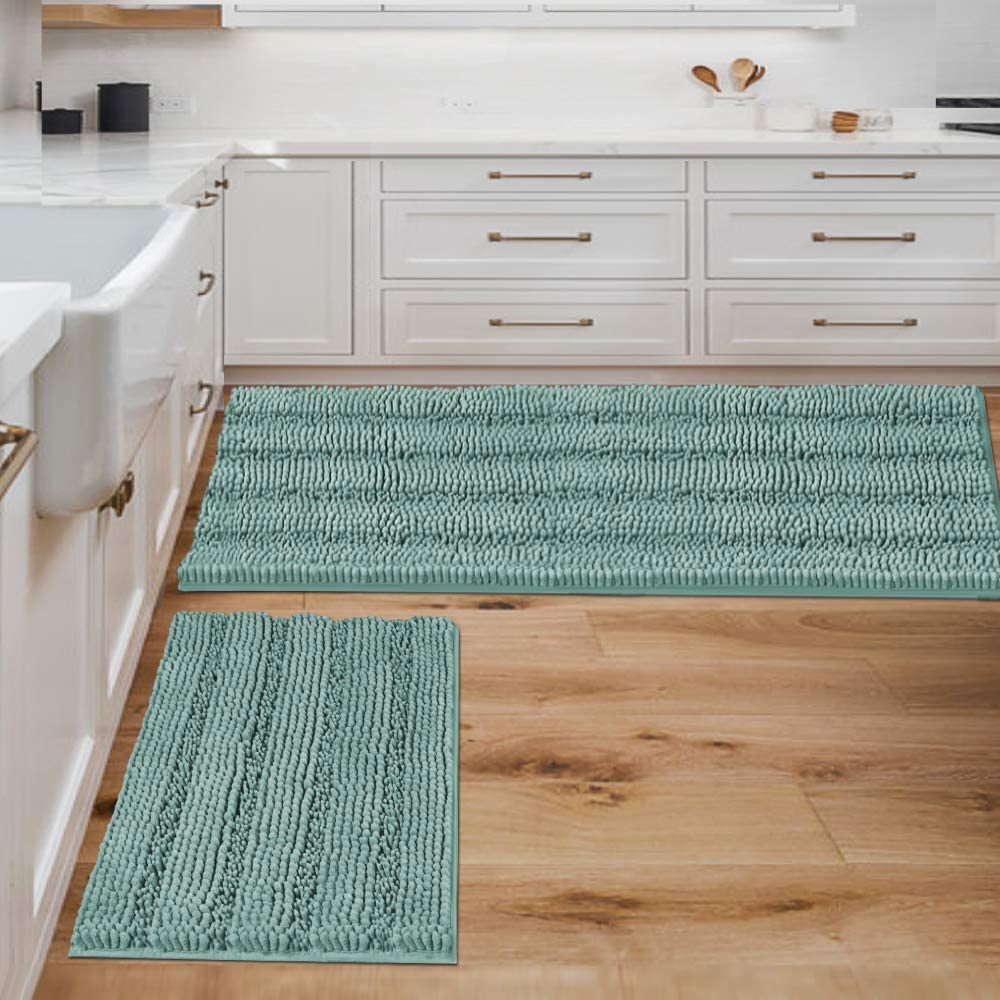 H.VERSAILTEX Bathroom Rugs Bath Rug Set 2 Piece Bathroom Contour Rug Toilet Mat Sets Non Slip Contour Bath Rug Ultra Thick Water Absorbent Striped Bath Mats Washable(47" x 17" Plus 20" x 20" U, Cream)