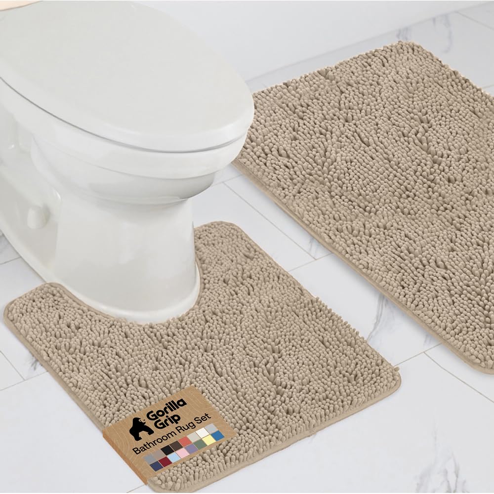 GORILLA GRIP Bathroom Area Rug Sets 2 Piece, Soft Chenille, 30x20 Grey