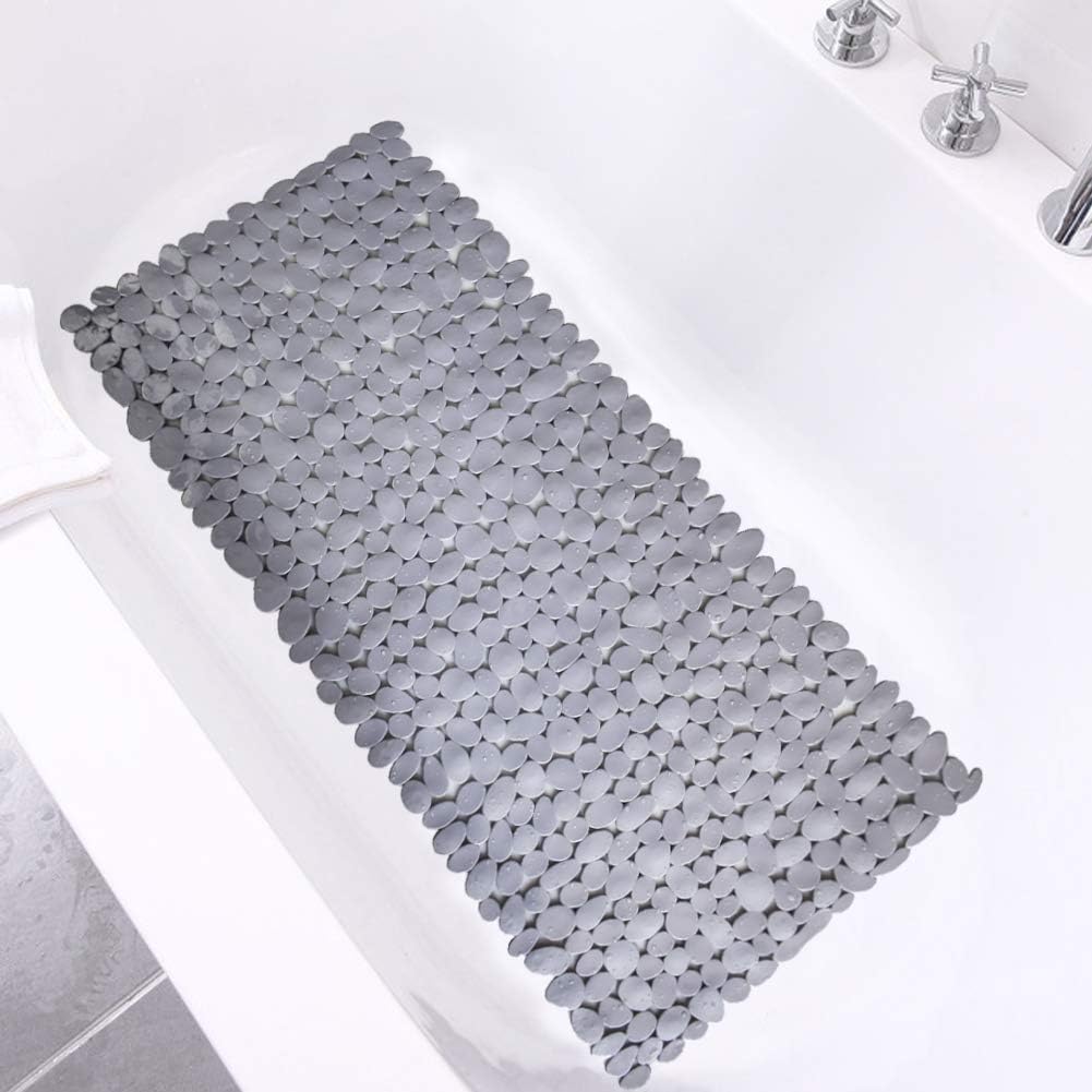 Pebble Bathtub Mat Non Slip 35" X 16" with Suction Cups,Black