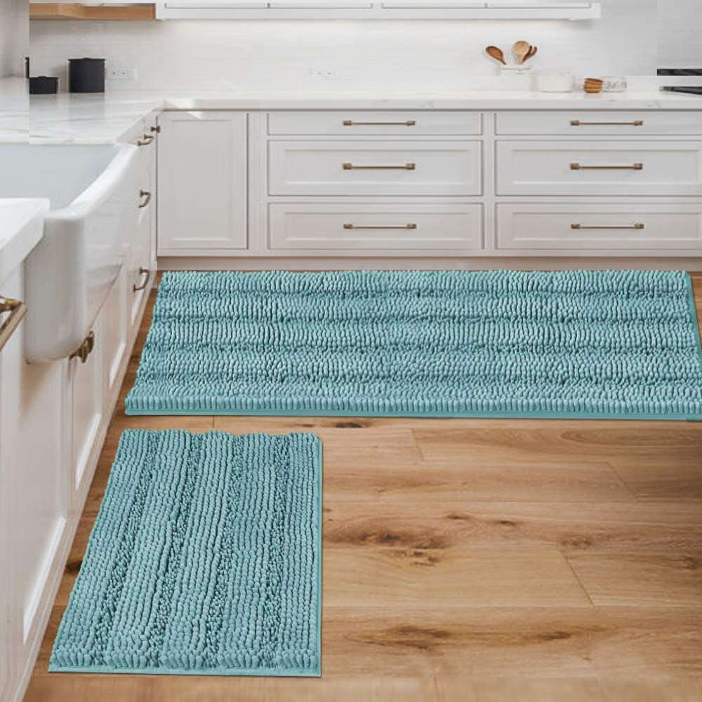 H.VERSAILTEX Bathroom Rugs Bath Rug Set 2 Piece Bathroom Contour Rug Toilet Mat Sets Non Slip Contour Bath Rug Ultra Thick Water Absorbent Striped Bath Mats Washable(47" x 17" Plus 20" x 20" U, Cream)