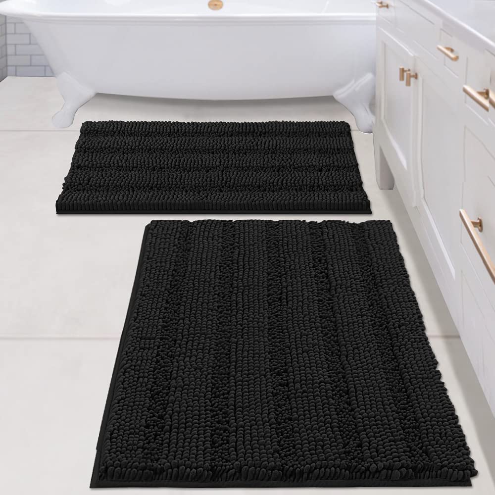 H.VERSAILTEX Bathroom Rugs Bath Rug Set 2 Piece Bathroom Contour Rug Toilet Mat Sets Non Slip Contour Bath Rug Ultra Thick Water Absorbent Striped Bath Mats Washable(47" x 17" Plus 20" x 20" U, Cream)