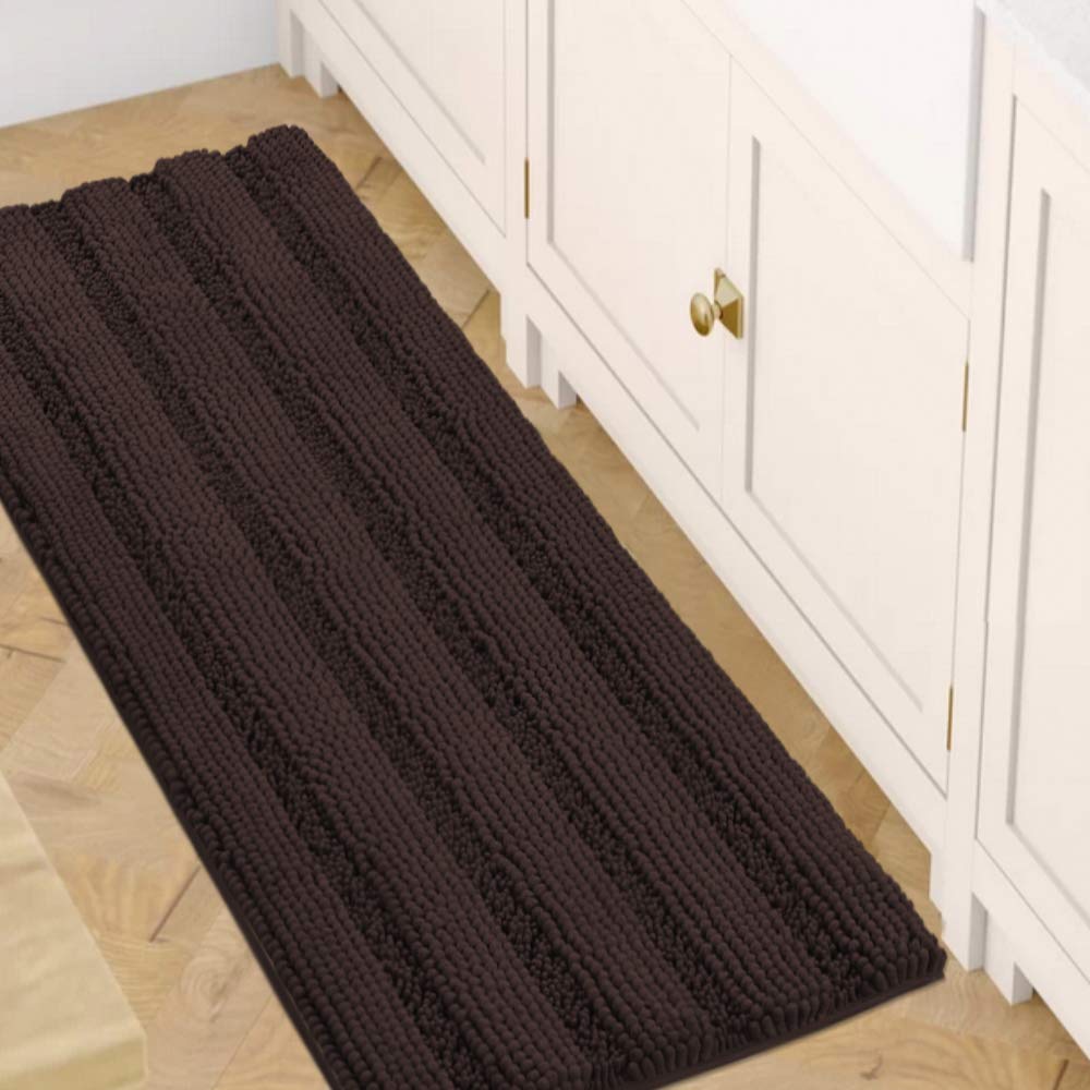 H.VERSAILTEX Bathroom Rugs Bath Rug Set 2 Piece Bathroom Contour Rug Toilet Mat Sets Non Slip Contour Bath Rug Ultra Thick Water Absorbent Striped Bath Mats Washable(47" x 17" Plus 20" x 20" U, Cream)