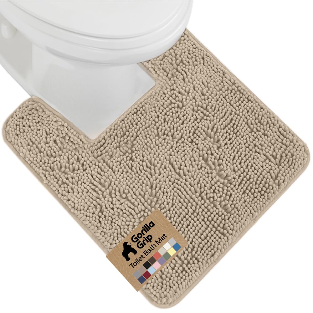 GORILLA GRIP Bath Rug Mat for Bathroom, Absorbent Chenille, 24x17 Gray