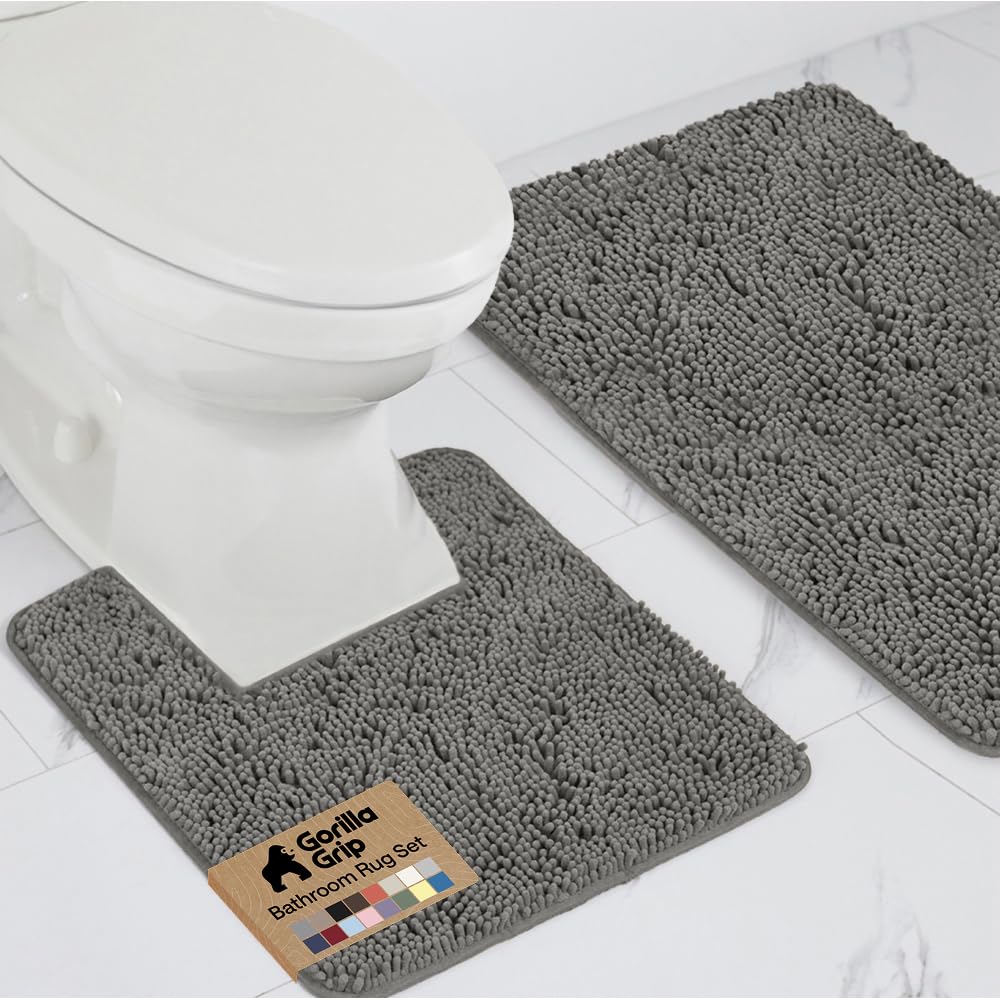 GORILLA GRIP Bathroom Area Rug Sets 2 Piece, Soft Chenille, 30x20 Grey