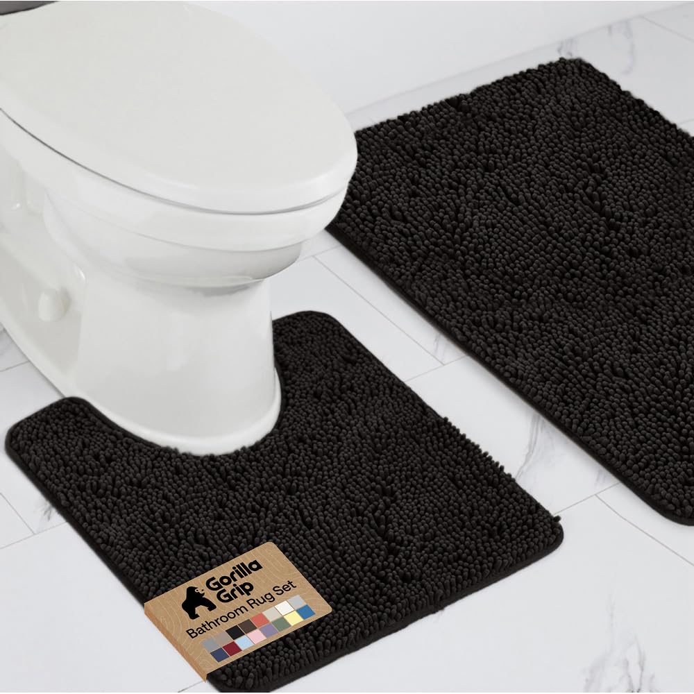 GORILLA GRIP Bathroom Area Rug Sets 2 Piece, Soft Chenille, 30x20 Grey