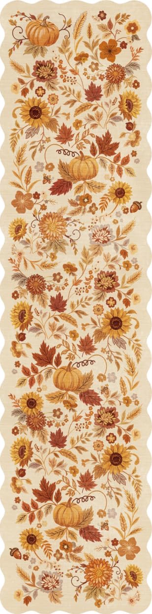 2x4 Rug Washable for Entryway - Non-Slip Scalloped Floral Throw Rug Black