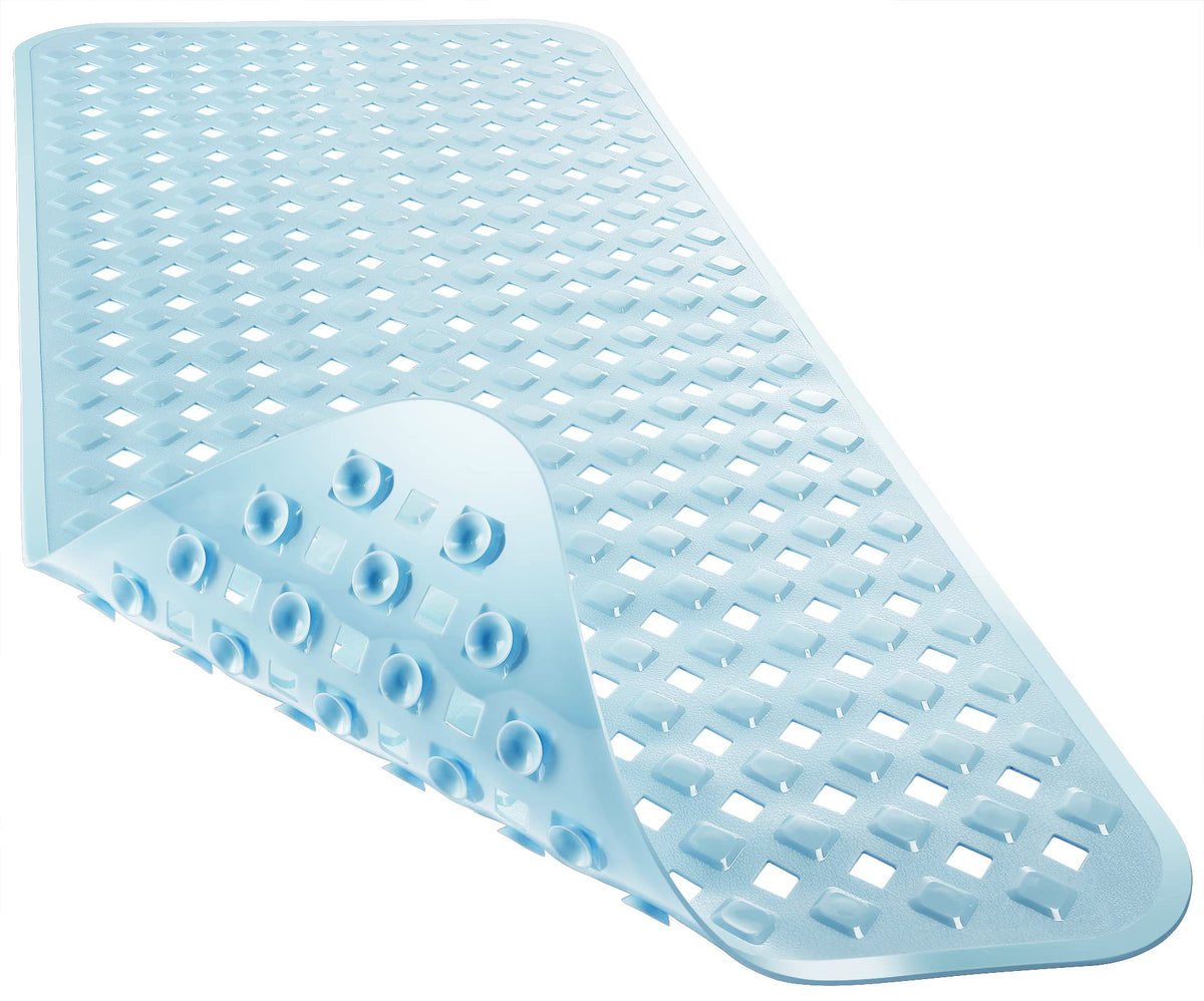 Yimobra Bathtub Mat Non Slip, 35"X16" Shower Mat with Strong Suction Cups & Drain Holes, Long Anti Slip Bath Tub Mat for Inside Shower, Machine Washable Fast Drying, Bathroom Essentials, Clear Blue