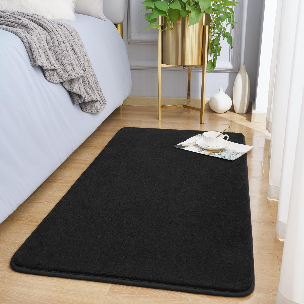Amearea Modern Soft Hallway Runner Rug, 2x6 Feet Black Washable Runner Rugs