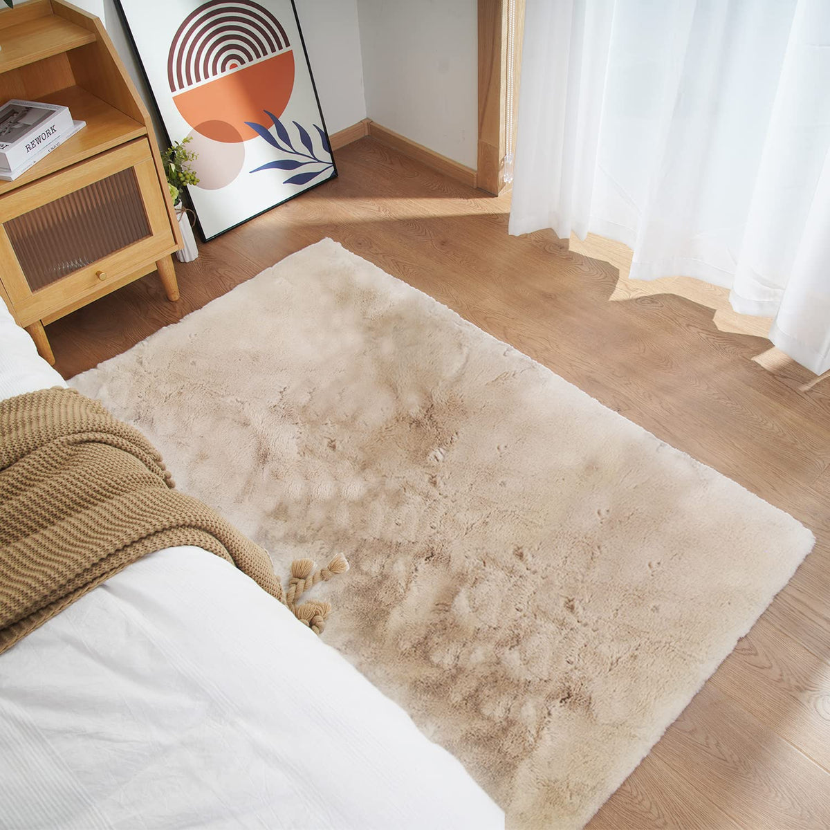 Ghouse Soft Faux Sheepskin Fur Rug 2x4 Black Fluffy Bedside Rugs Plush Rug Shag Nursery Carpet Area Rugs for Living Room Bedroom Playing Room Decor