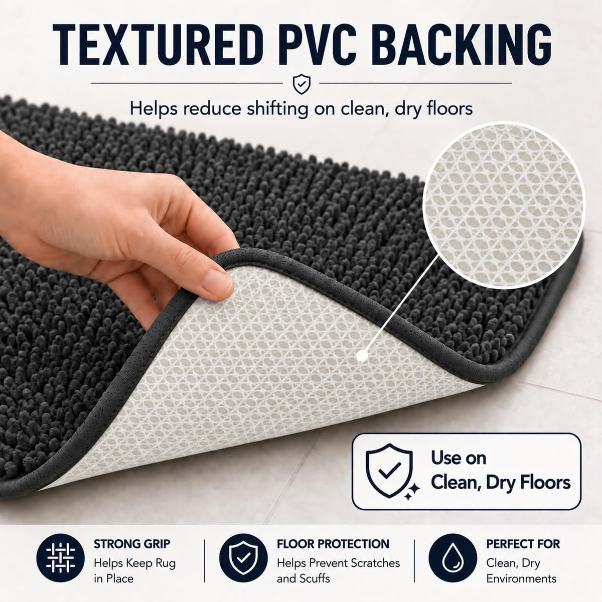 Bathroom Rugs Set Non Slip 3 Piece Bath Mat Washable Chenille Bath Rugs with PVC Backing Bath Carpet,Absorbent Bathroom Mats with Toilet Rug,Bath Mats for Bathroom,Bedroom, Kitchen,Tub,Home Decor