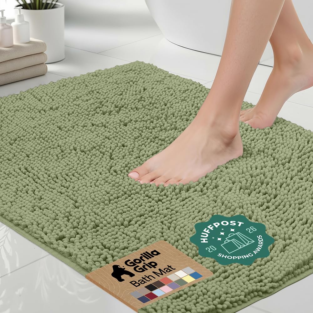 GORILLA GRIP Bath Rug Mat for Bathroom, Absorbent Chenille, 24x17 Gray