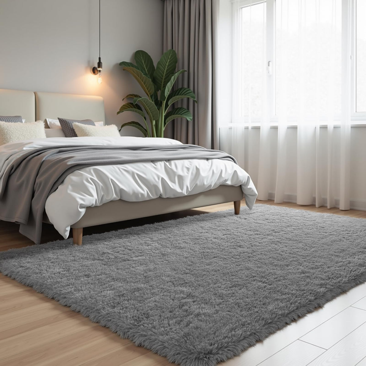 Zentavio 2x6 Runner Rugs for Hallway Shag Soft Bedroom Bedside Rugs Non Slip Fluffy Carpet for Kids Girls Boys Home Decor Aesthetic Dorm Nursery Tie-Dyed Black Grey
