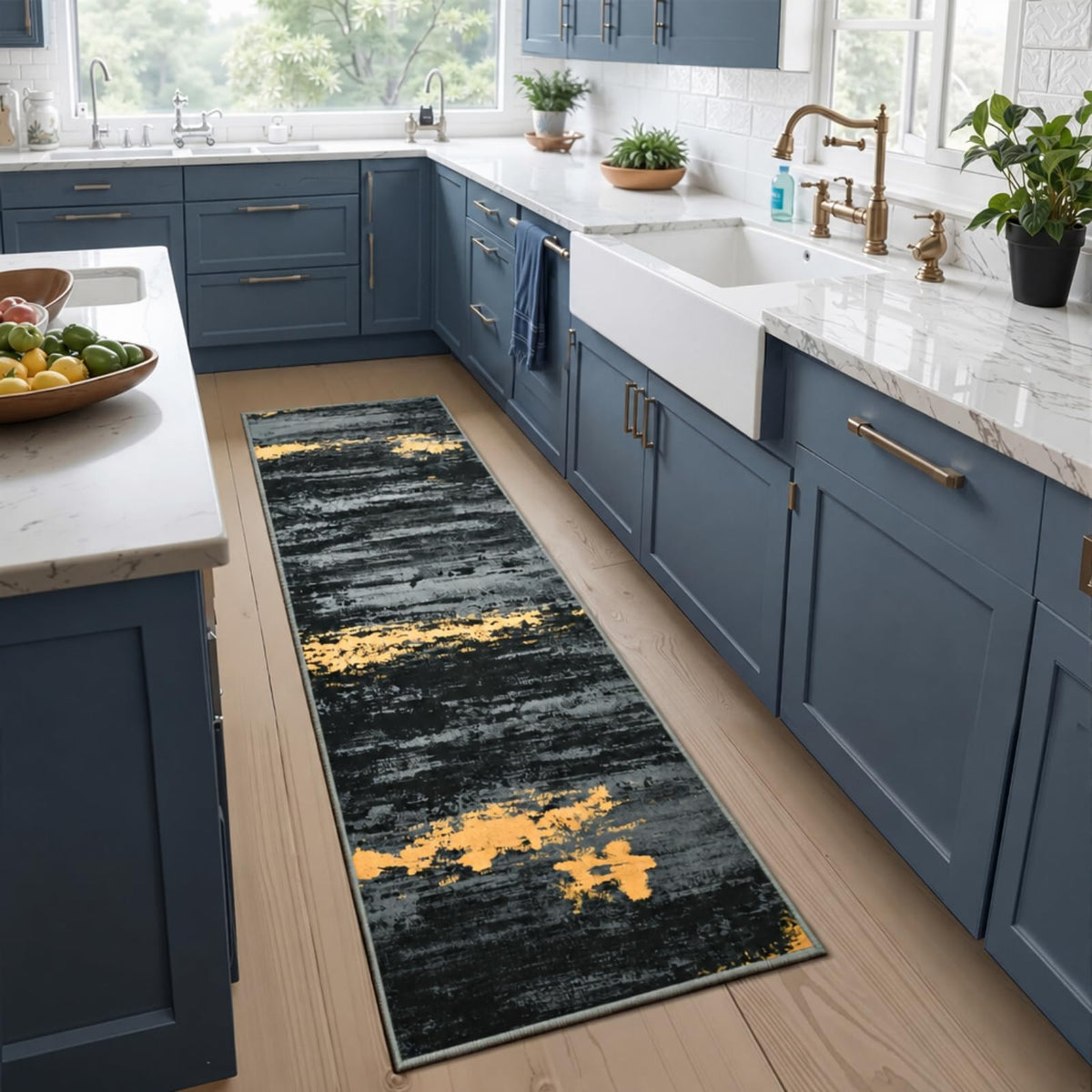 Toneed Washable 2x6 Non-Slip Runner Rug for Hallway Kitchen, Grey