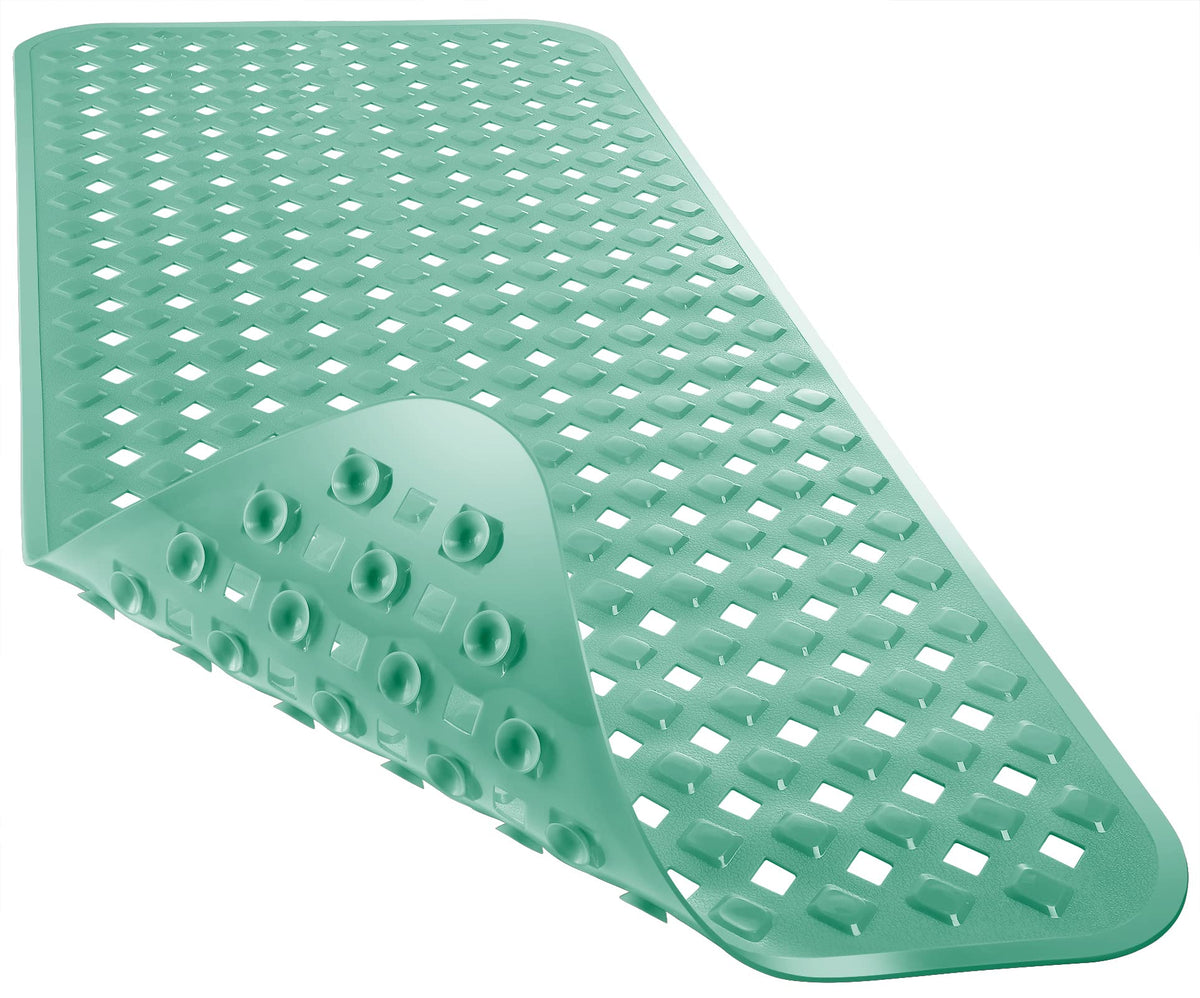 Yimobra Bathtub Mat Non Slip, 35"X16" Shower Mat with Strong Suction Cups & Drain Holes, Long Anti Slip Bath Tub Mat for Inside Shower, Machine Washable Fast Drying, Bathroom Essentials, Clear Blue