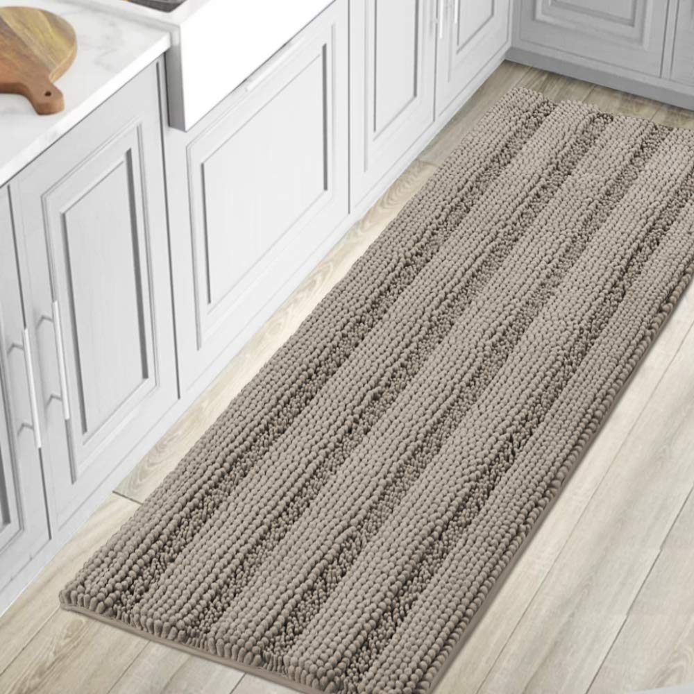 H.VERSAILTEX Bathroom Rugs Bath Rug Set 2 Piece Bathroom Contour Rug Toilet Mat Sets Non Slip Contour Bath Rug Ultra Thick Water Absorbent Striped Bath Mats Washable(47" x 17" Plus 20" x 20" U, Cream)