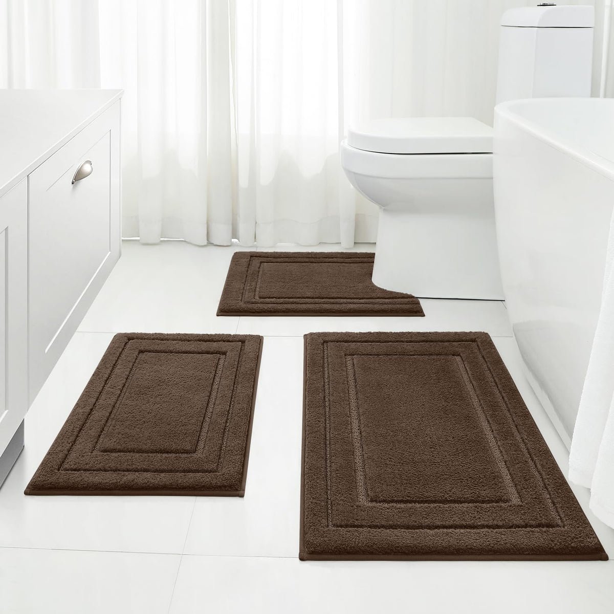 HOMEIDEAS Black Bathroom Rugs Set of 3, Non Slip Bath Mats
