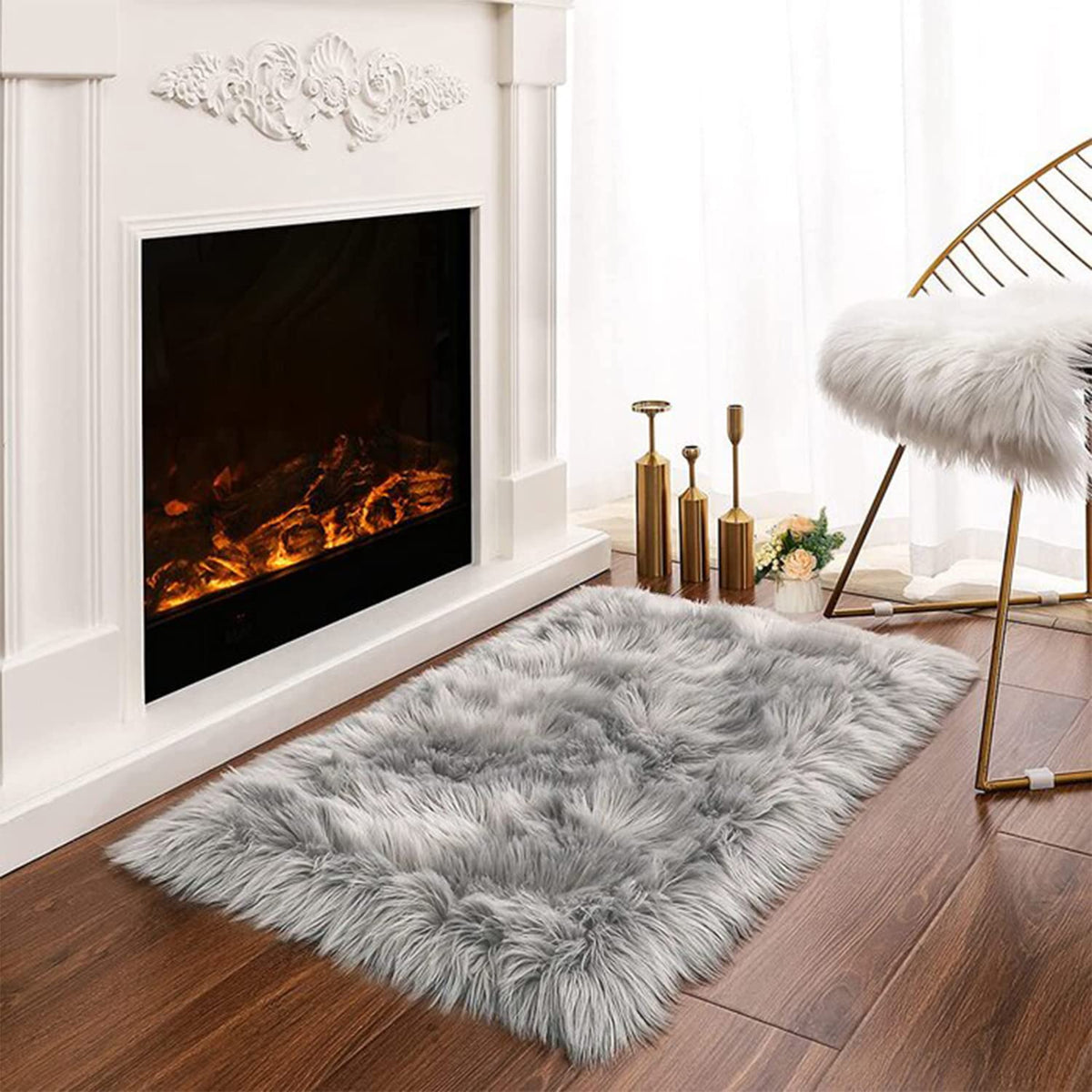Latepis White Sheepskin Rug 2x3 Faux Fur Sheepskin Rug for Living Room Fluffy Washable Rugs for Bedroom Luxury Room Decor Furry Rugs Rectangle