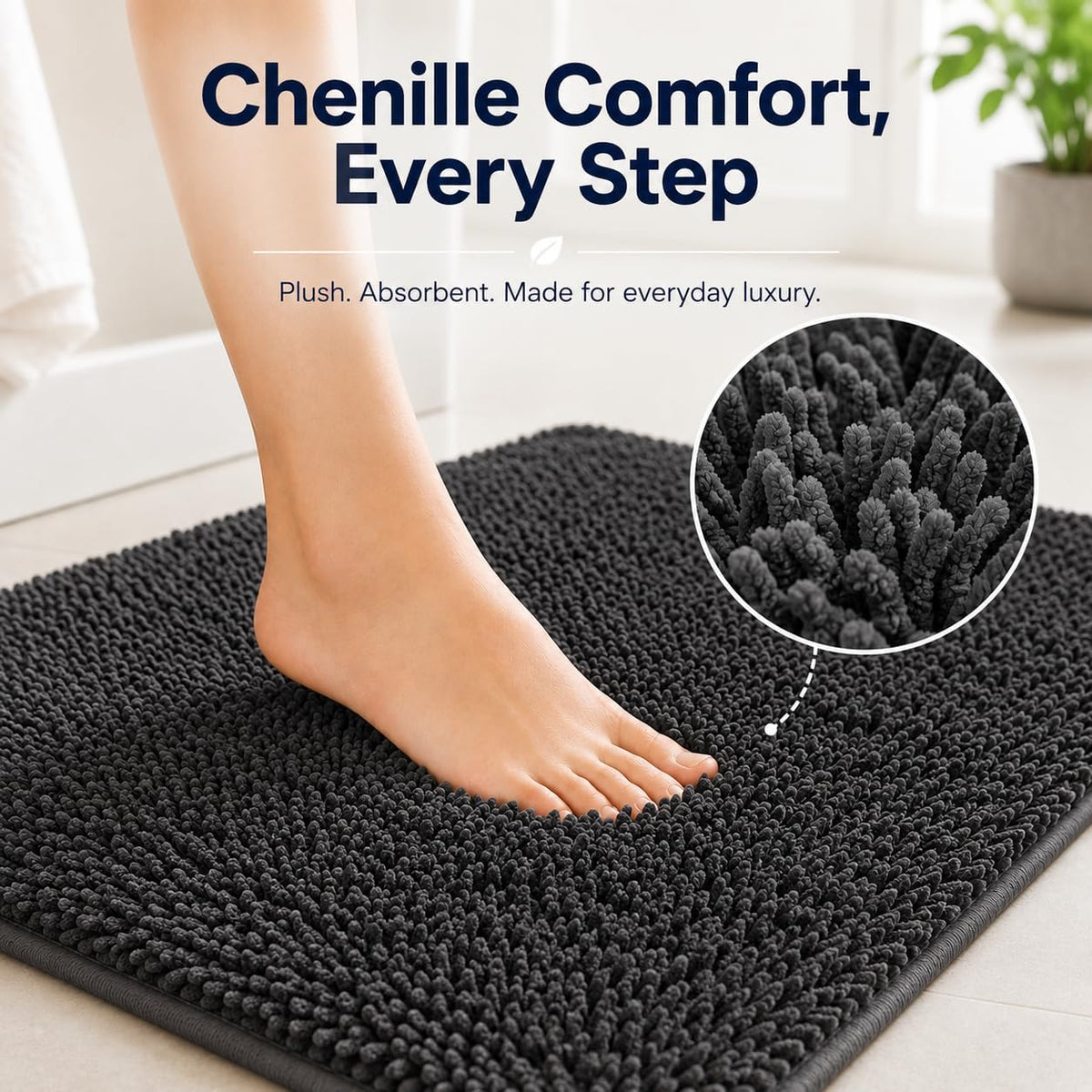 Bathroom Rugs Set Non Slip 3 Piece Bath Mat Washable Chenille Bath Rugs with PVC Backing Bath Carpet,Absorbent Bathroom Mats with Toilet Rug,Bath Mats for Bathroom,Bedroom, Kitchen,Tub,Home Decor