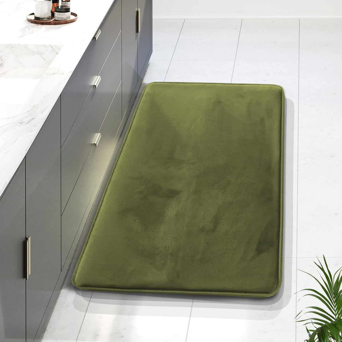 Clara Clark 3 Piece Bathroom Rugs Bath Mat Set, Velvet Memory Foam Bath Mats for Bathroom - Non-Slip, PVC Backing Bath Rugs, Washable - Dries Quickly, Grey