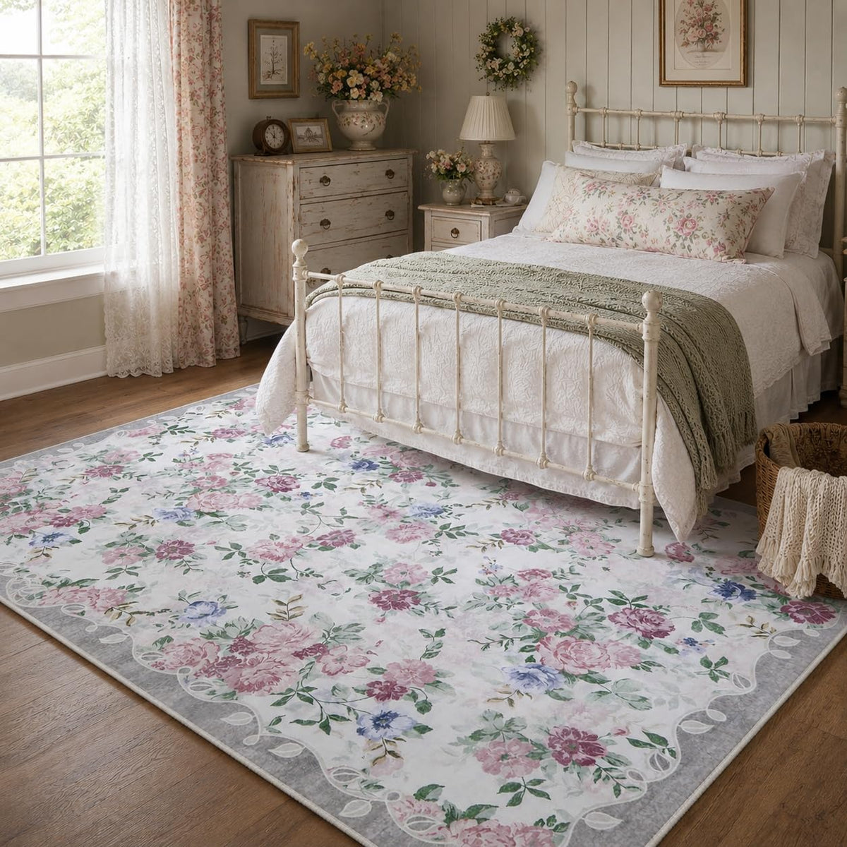 Lahome Floral Pink Bathroom Rug Runners for Hallways Non Slip 2x6