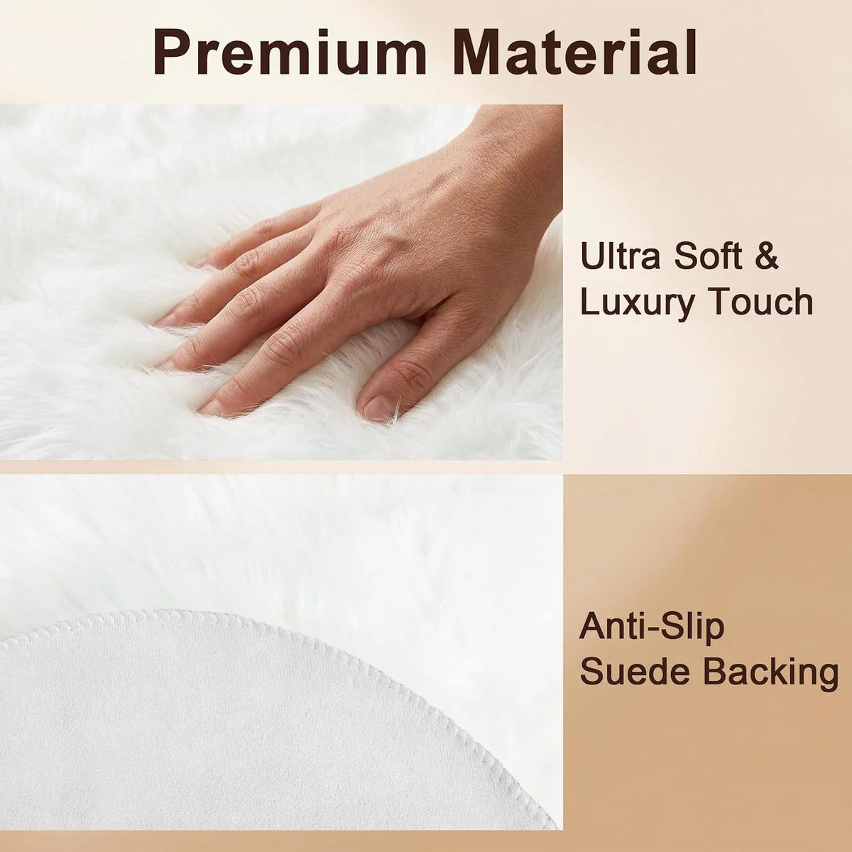 duduta White Faux Fur Throw Rug 2x3 ft, Small Bedside Rug Dorm Chair Cover