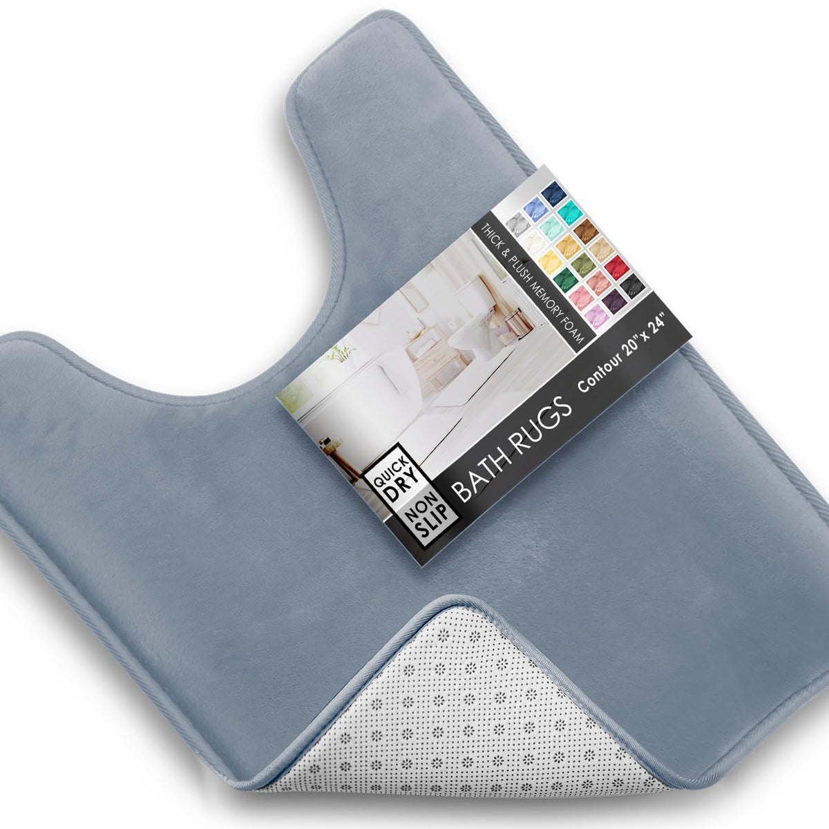 Clara Clark 3 Piece Bathroom Rugs Bath Mat Set, Velvet Memory Foam Bath Mats for Bathroom - Non-Slip, PVC Backing Bath Rugs, Washable - Dries Quickly, Grey