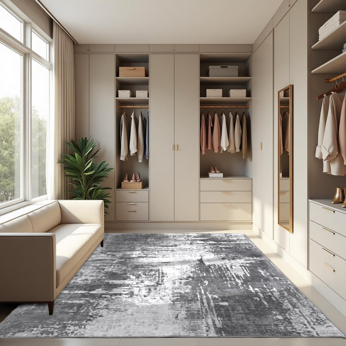 Ompaa 2x6 Rug Runners for Hallways Kitchen Runner Rug Non Slip Washable Grey Long Runner Rugs with Rubber Backing Soft Abstract Carpet Runner for Hallways, Kitchen, Bedroom, Bathroom, Entryway