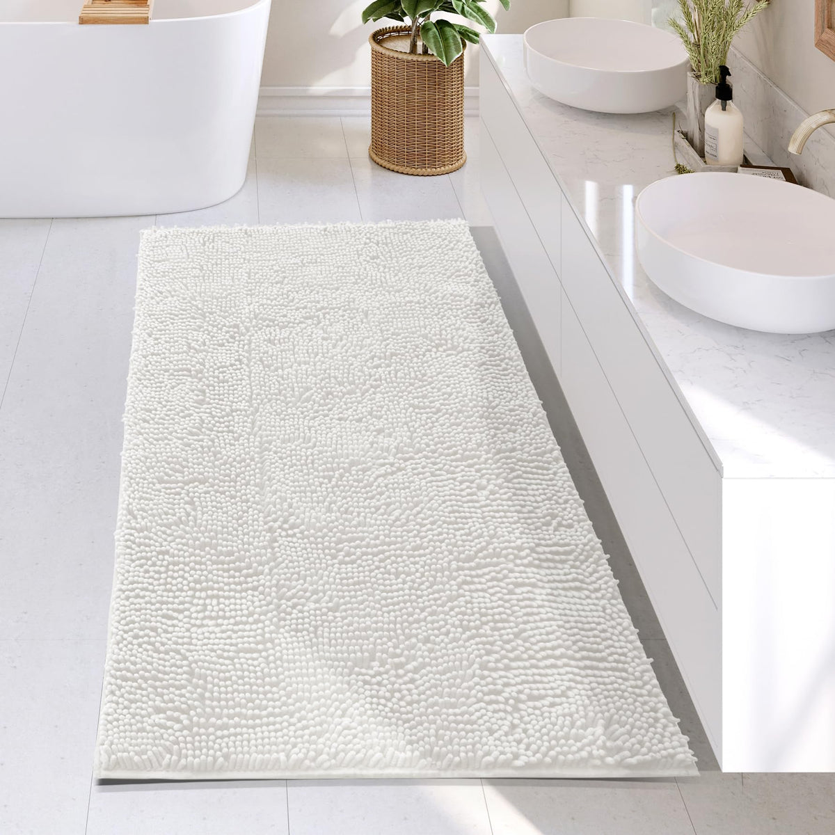 Hearth & Harbor Bathroom Rugs, Chenille Bath Mat - Machine Washable Bath Mats for Bathroom Non-Slip Backing Rubber, Quick Dry Bathroom Mat, 17 x 24 + 20 x 32 - Hunter Green