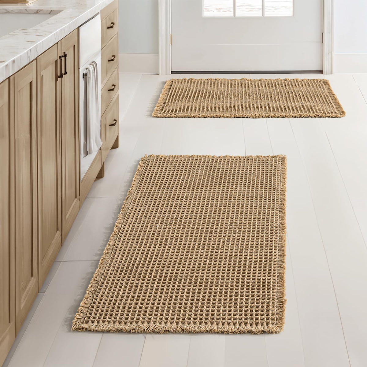 MIULEE Set of 2 Waffle Bathroom Rugs Boho Bath Mat Brown 18x30 Inch