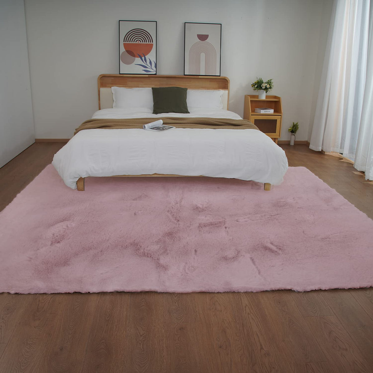 Ghouse Soft Faux Sheepskin Fur Rug 2x4 Black Fluffy Bedside Rugs Plush Rug Shag Nursery Carpet Area Rugs for Living Room Bedroom Playing Room Decor