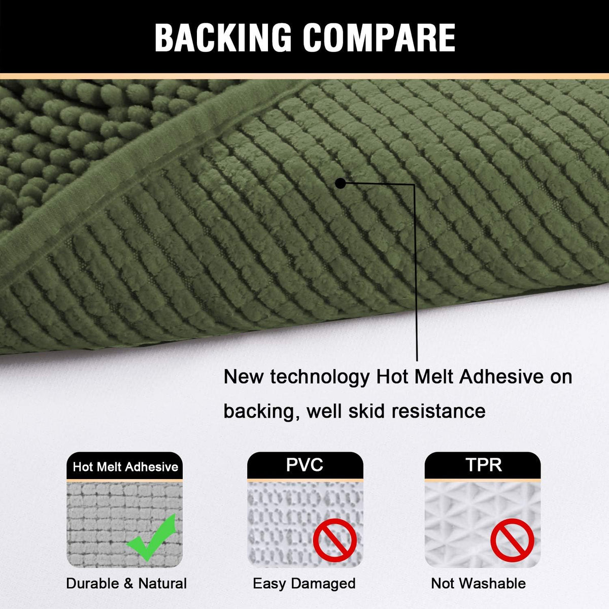 H.VERSAILTEX Bathroom Rugs Luxury Chenille Mat Set, Soft Plush Shower Rug + Toilet Mat, Microfiber Shaggy Carpet, Super Absorbent, Machine Washable (Curved Set, 32" x 20"/20" x 20", Loden)