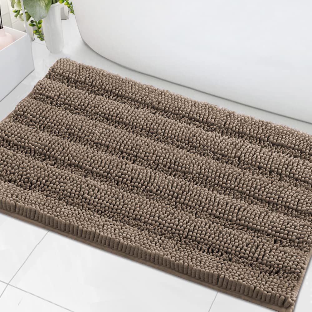 H.VERSAILTEX Bathroom Rugs Bath Rug Set 2 Piece Bathroom Contour Rug Toilet Mat Sets Non Slip Contour Bath Rug Ultra Thick Water Absorbent Striped Bath Mats Washable(47" x 17" Plus 20" x 20" U, Cream)