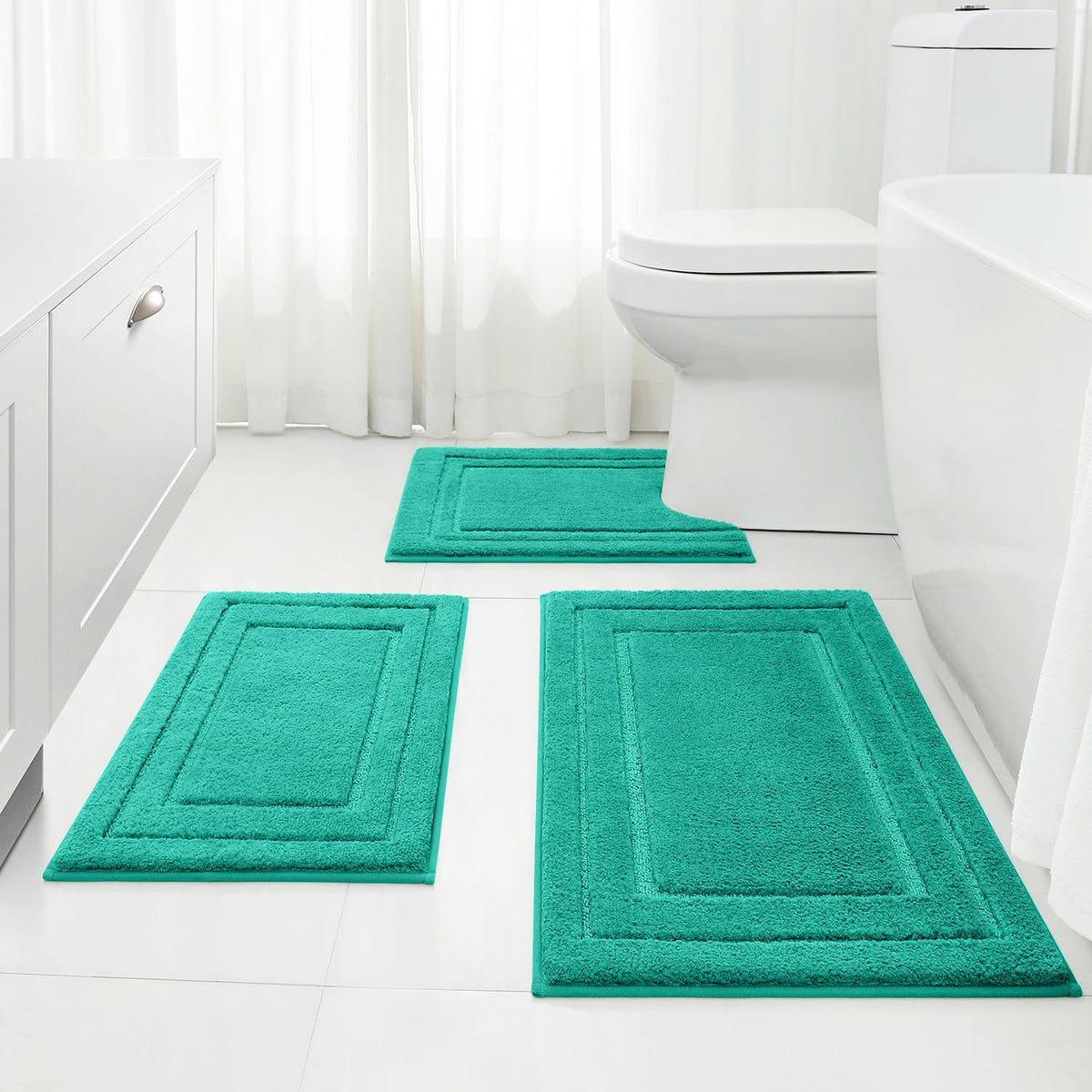 HOMEIDEAS Black Bathroom Rugs Set of 3, Non Slip Bath Mats