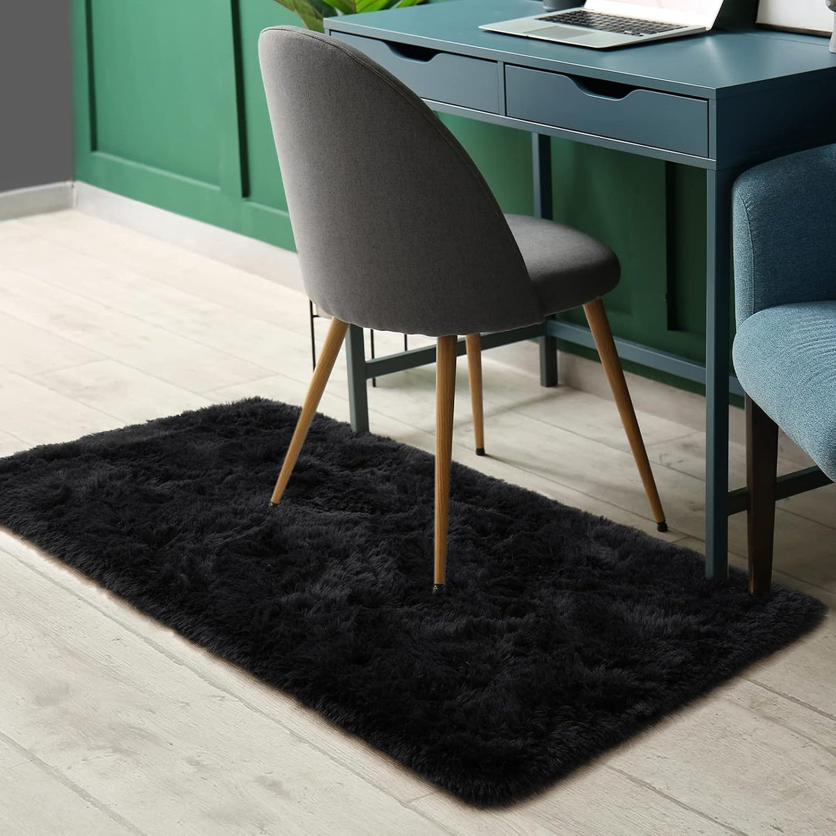 Amearea Shag Fluffy Small Rug, 2x4 Throw Rugs for Bedroom Girls, Black