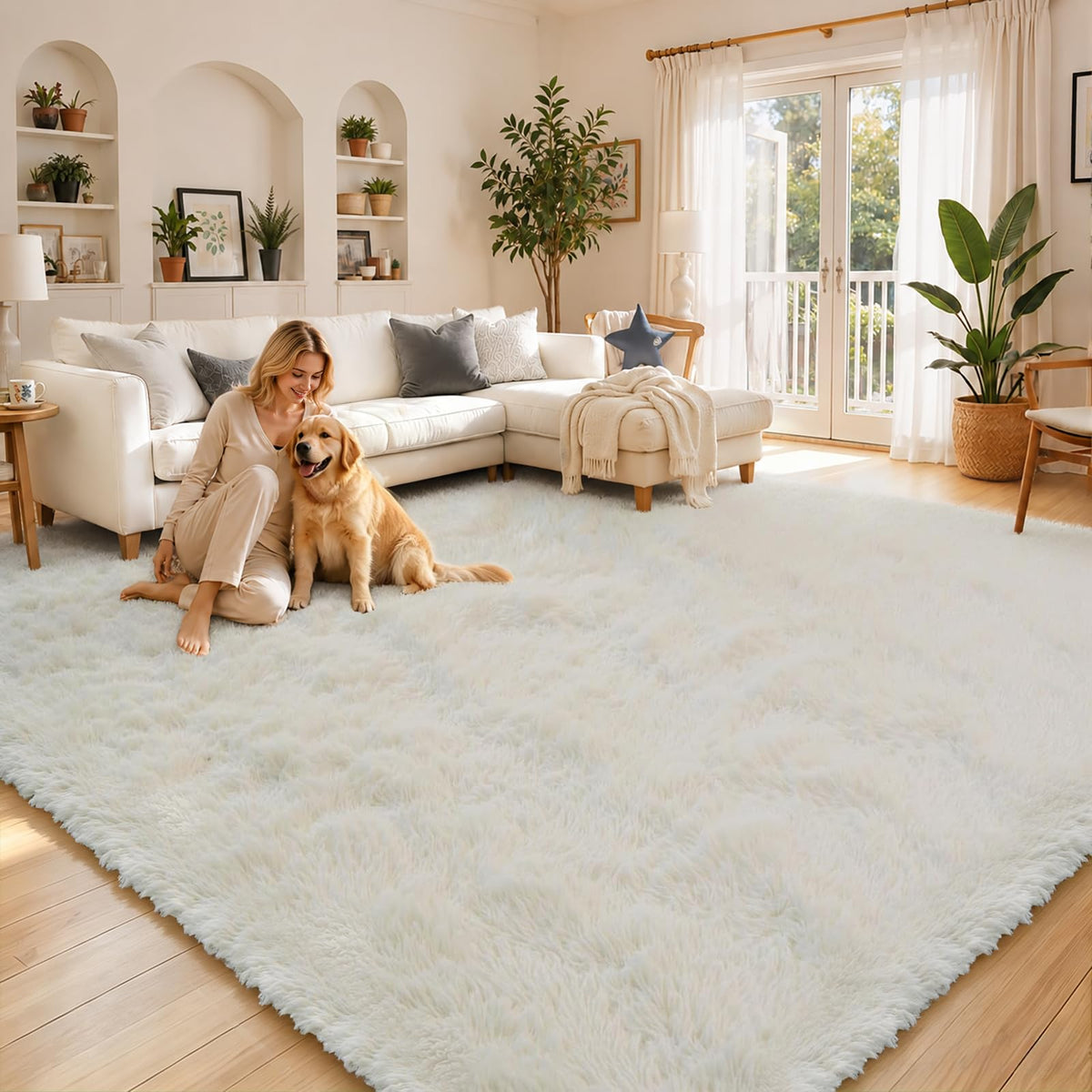Small Shag Area Rug for Bedroom, 2x3 Cream Soft Plush Carpet
